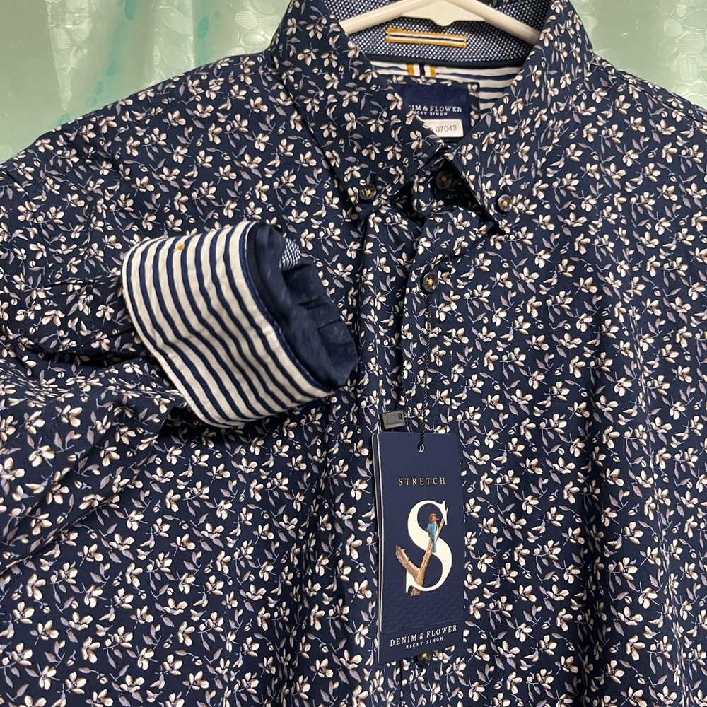 Denim & Flower Men's Navy Floral Patterned Shirt, Size Medium